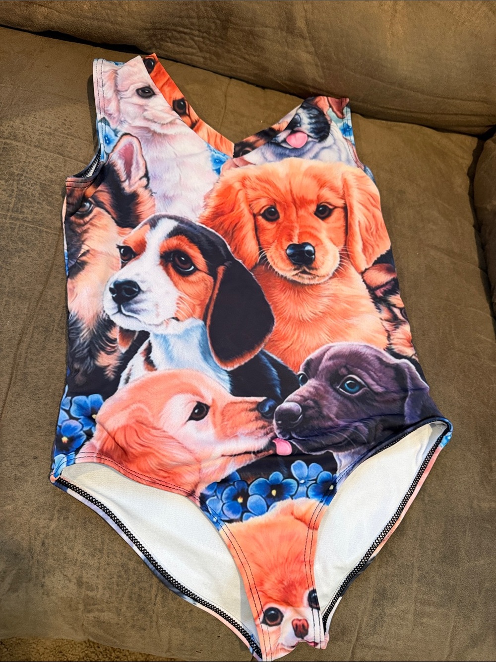 Kids Dog Print Dance Costume Leotard - Orange Multicolor